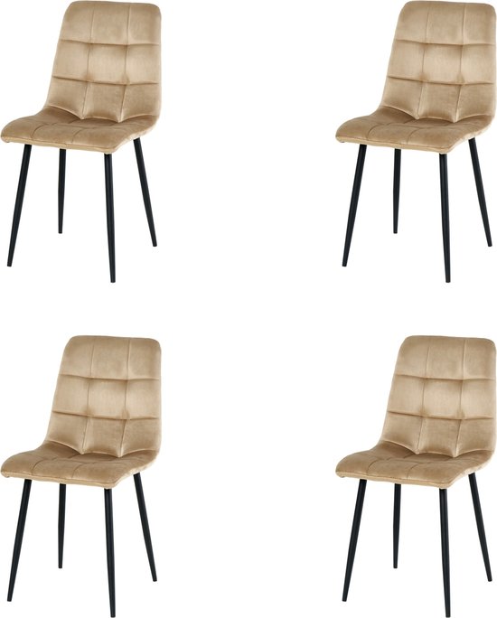Nuvolix velvet eetkamerstoelen set van 4 - Milaan - eetkamerstoel - velvet stoel - beige