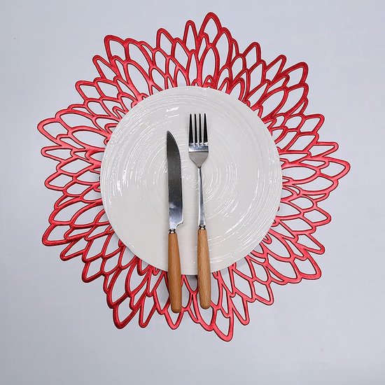 4 stuks zwarte ronde placemats, uitgeholde ronde placemats, uitgeholde