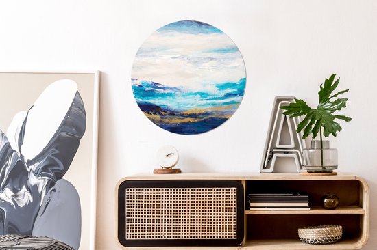 WallCircle - Stickers muraux - Cercle de papier peint - Blauw - Peinture - Abstrait - Peinture - 50x50 cm - Cercle mural - Autocollant - Autocollant de papier peint rond