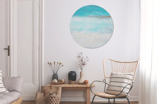 WallCircle - Stickers muraux - Cercle de papier peint - Peinture - Blauw - Wit - Art - 100x100 cm - Cercle mural - Autocollant - Sticker papier peint rond XXL