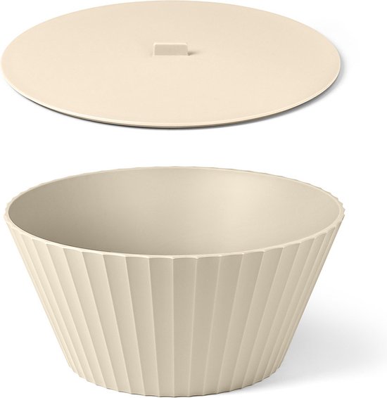 Kunststof salade schaal / Serveerschaal met deksel - Nettuno - Large (∅ 25 x H 12 cm) - Beige