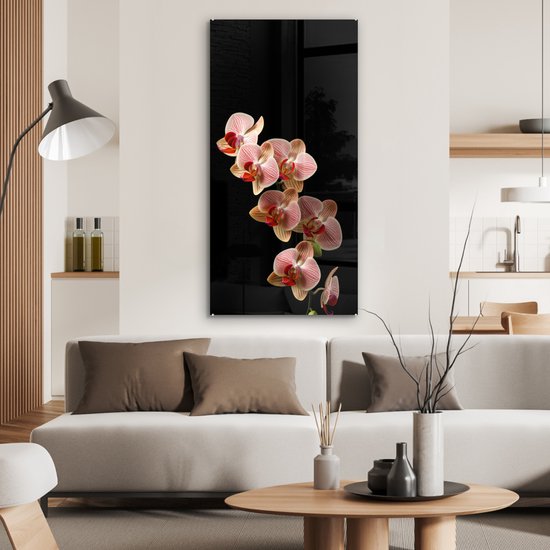 MuchoWow® Glasschilderij 60x120 cm - Schilderij acrylglas - Bloemen - Orchidee - Roze - Botanisch - Natuur - Foto op glas - Schilderijen