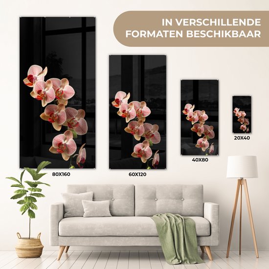 MuchoWow® Glasschilderij 60x120 cm - Schilderij acrylglas - Bloemen - Orchidee - Roze - Botanisch - Natuur - Foto op glas - Schilderijen
