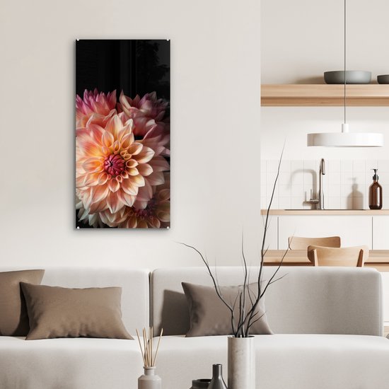 MuchoWow® Peinture sur verre - Dahlia - Fleurs - Rose - Zwart - Botanique - 40x80 cm - Peintures sur verre acrylique - Photo sur Glas
