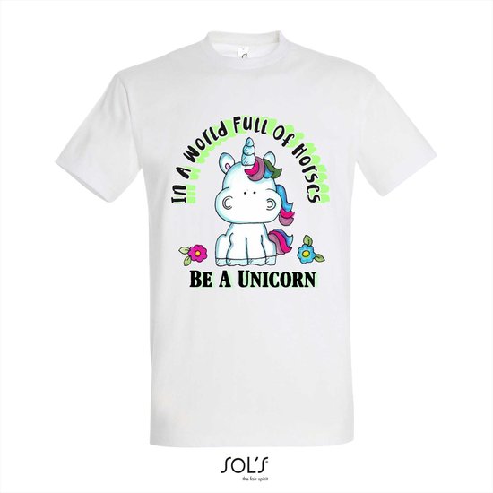 T-shirt In a world full of horses be a Unicorn - T-shirt sport grey - 6 jaar