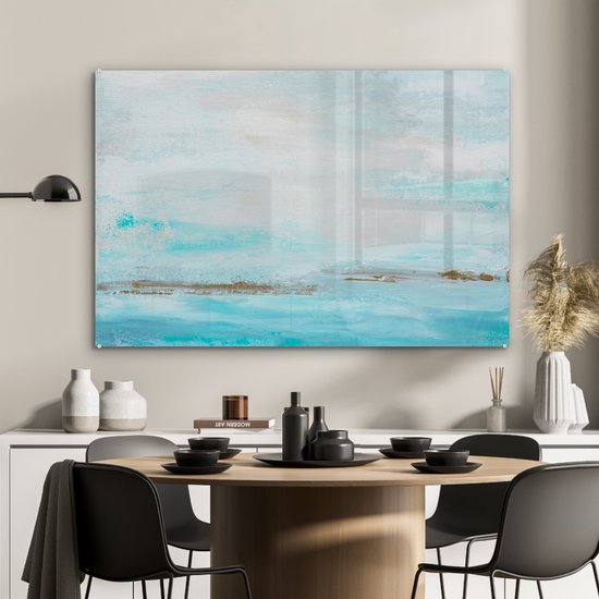 MuchoWow® Peinture sur verre 120x80 cm - Peinture sur verre acrylique - Peinture - Peinture - Abstrait - Blauw - Photo sur verre - Peintures