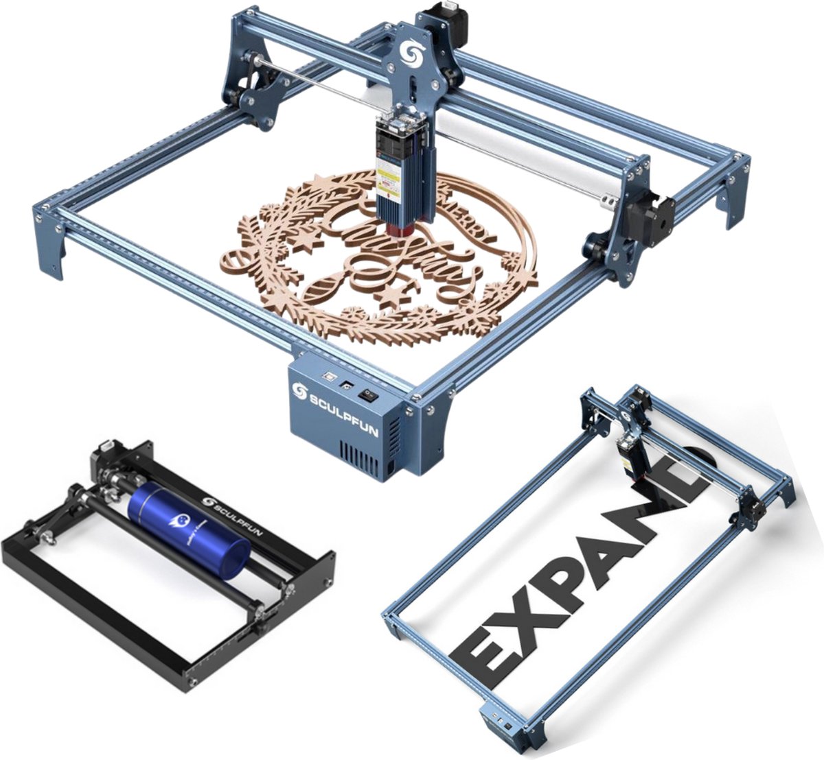 SCULPFUN S9 Machine à graver laser 90 W avec laser à diode 5,5 W,  protection des yeux, gravure et découpe de 15 mm, zone de gravure 410 x 420  mm