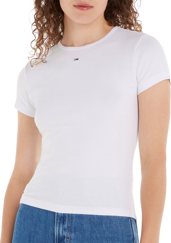 Tommy Jeans Tjw Bby Essential Rib Ss Tops & T-shirts Dames - Shirt - Wit - Maat XS