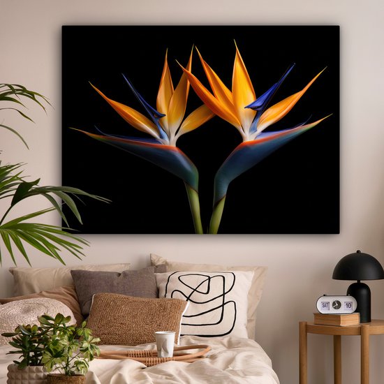 Peinture sur toile 160x120 cm - Décoration murale Plantes - Fleurs - Fleur oiseau de paradis - Portrait - Zwart - Décoration murale salon - Décoration chambre - Accessoires de chambre - Peintures