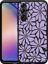 Cazy Hoesje Zwart geschikt voor Samsung Galaxy A54 Abstracte Paarse Bloemen