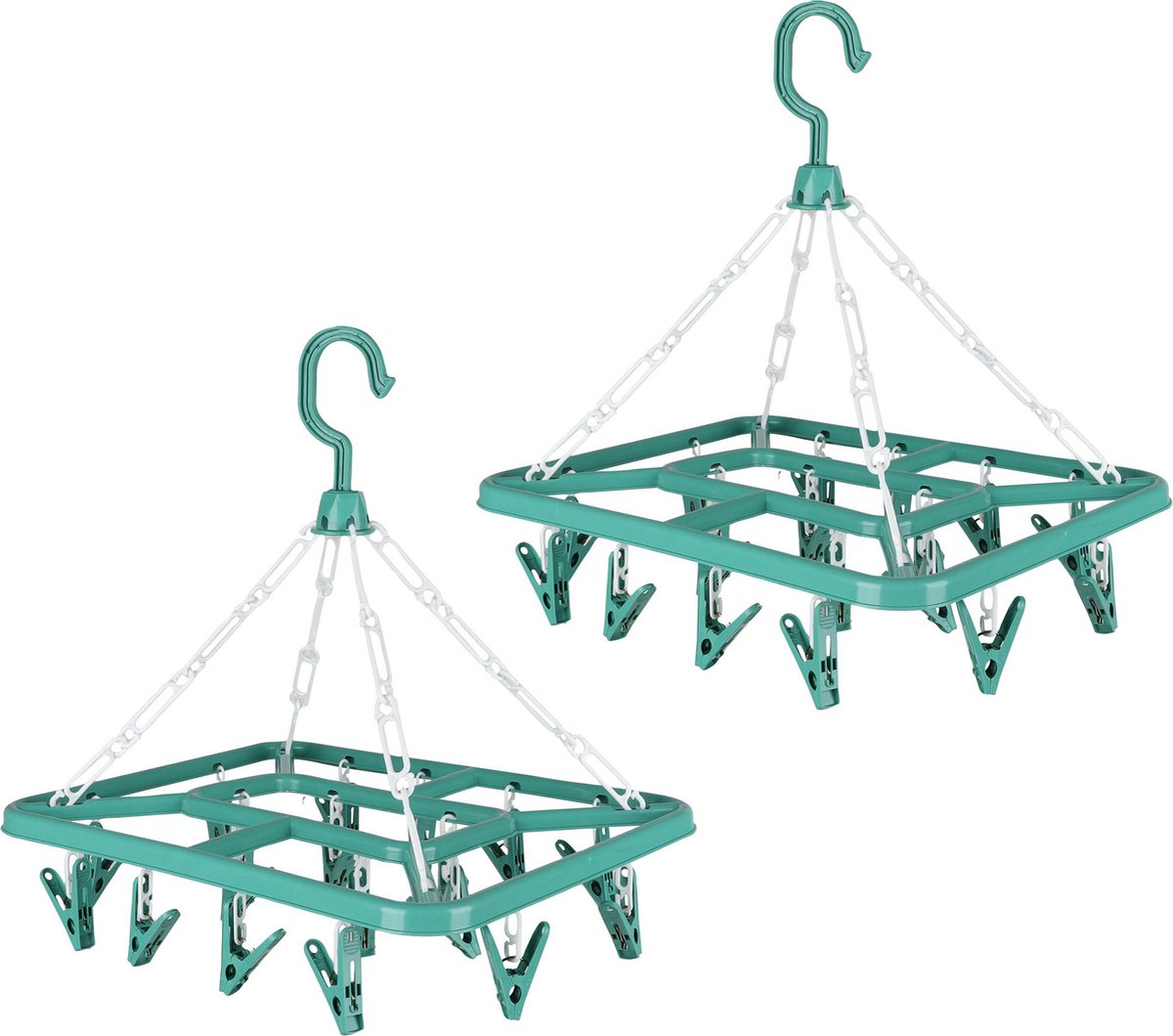 Urban Living Wasgoed droogcarrousel/droogmolen - 2x - 18 clips/knijpers - groen - kunststof - 31 x 33 cm