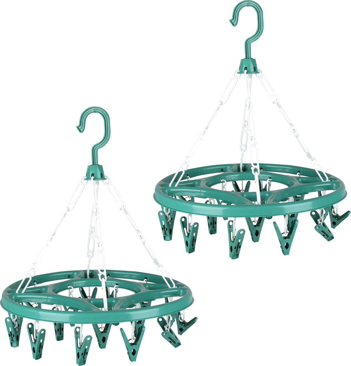 Urban Living Wasgoed droogcarrousel/droogmolen - 2x - 18 clips/knijpers - groen - kunststof - 32 cm - Hangdroogrek