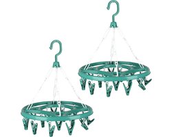 Urban Living Wasgoed droogcarrousel/droogmolen - 2x - 18 clips/knijpers - groen - kunststof - 32 cm