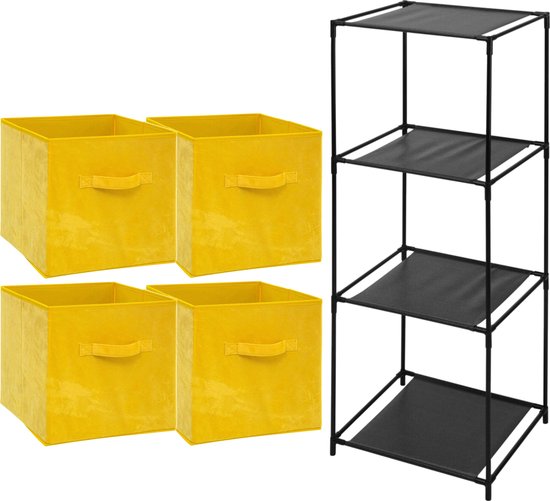 Storage Solutions Étagère de rangement Smartrack - avec 4x paniers en tissu - jaune - 34 x 104 cm