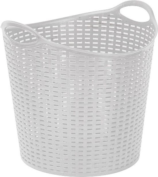 Plasticforte Gevlochten wasmand/opbergmand - flexibel - ivoor wit - 27 liter - rond - kunststof - 40 x 37 cm