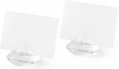 Santex naamkaartjes houders diamant vorm - set van 4x - transparant - voor bruiloft tafelschikking - Huwelijk tafeldecoratie