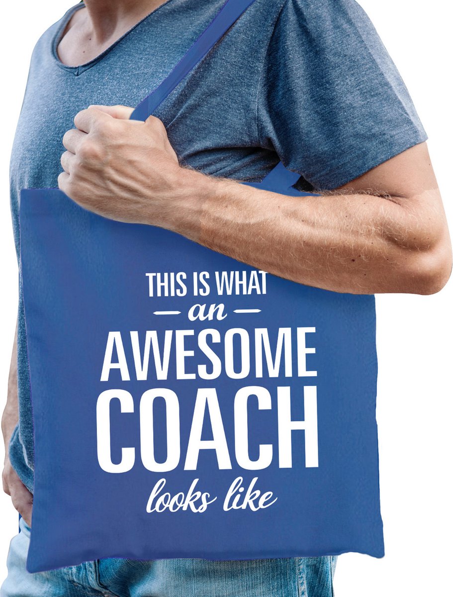 Bellatio Decorations cadeau tas voor coach/trainer - katoen - 42 x 38 cm - geweldige coach