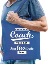 Bellatio Decorations cadeau tas voor coach/trainer - bedankt - blauw - katoen - 42 x 38 cm