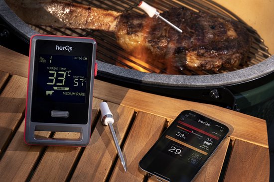 herQs - Pin PRO - BBQ thermometer – Vleesthermometer – incl. 2 draadloze sondes - barbecue thermometer met App – tot 500°C – Bluetooth - HerQs