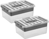 Sunware - Q-line opbergbox met inzet 15L transparant metaal - Set van 2