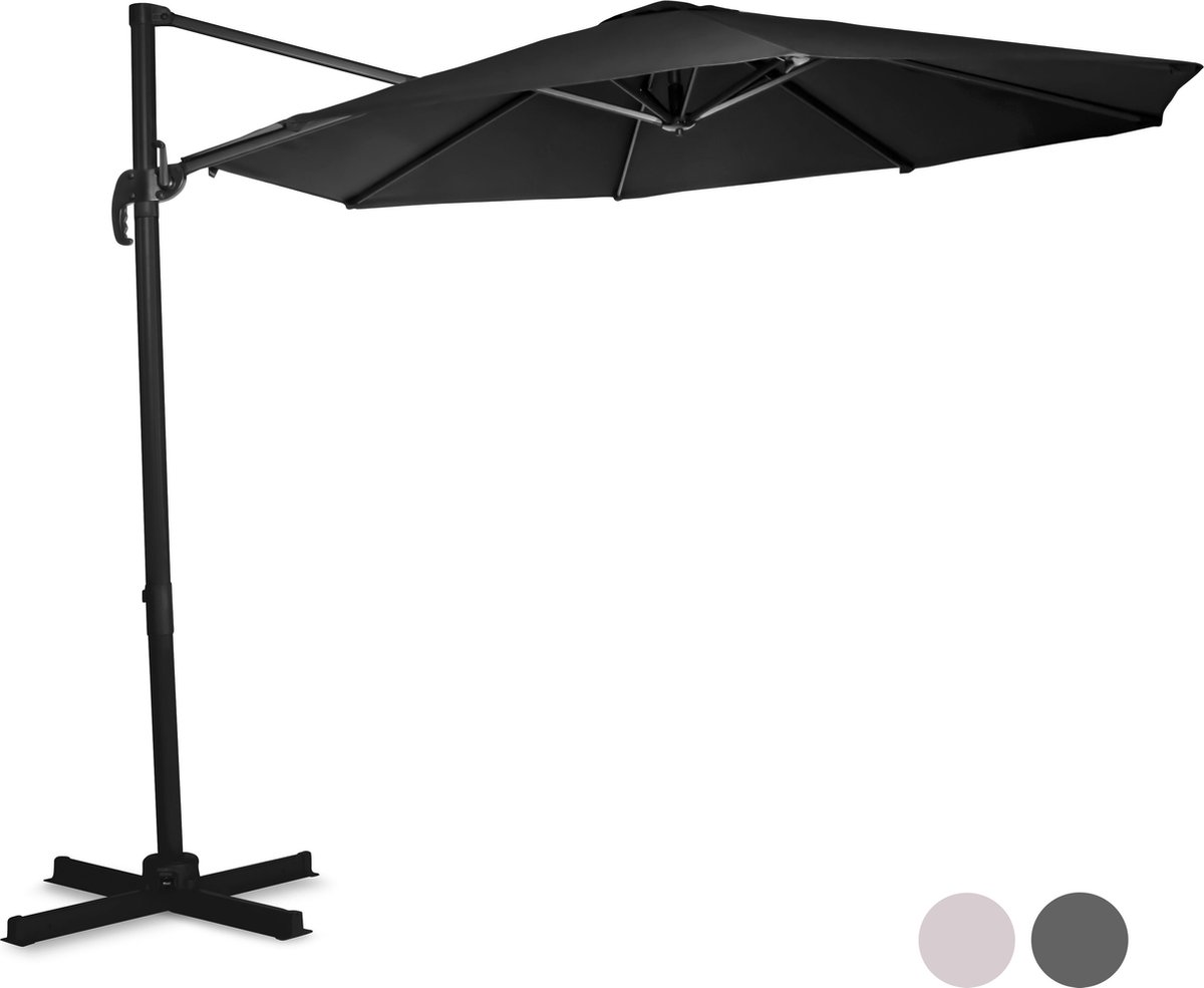 VONROC Zweefparasol Bardolino Ø300cm Premium – Duurzame parasol – 360 ° Draaibaar - Kantelbaar – UV werend doek - Antraciet/Zwart – Incl. beschermhoes - VONROC