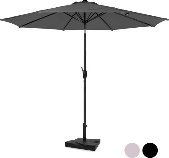 Foto: Vonroc premium stokparasol recanati 300cm incl parasolvoet beschermhoes ronde parasol kantelbaar uv werend doek grijs