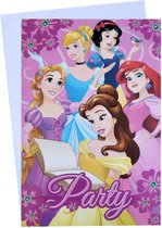 Disney Princess - uitnodigingen - Party - 5 stuks met envelop - Assepoester - Sneeuwwitje - Ariel - Rapunzel - Belle - prinsessen - kinderfeestje - verjaardag