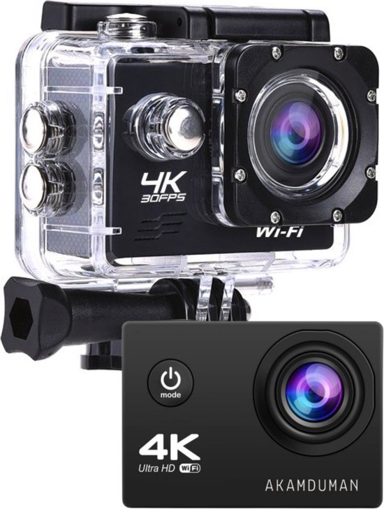 Akamduman® Action Camera 4K 16mp 30 fps - Actie camera - Gopro - Vlog camera - Dashcam - Onderwatercamera Wifi camera - Inclusief SD kaart en Accessoires cadeau geven