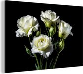 Wanddecoratie Metaal - Aluminium Schilderij Industrieel - Bloemen - Rozen - Wit - Botanisch - Zwart - 30x20 cm - Dibond - Foto op aluminium - Industriële muurdecoratie - Voor de woonkamer/slaapkamer