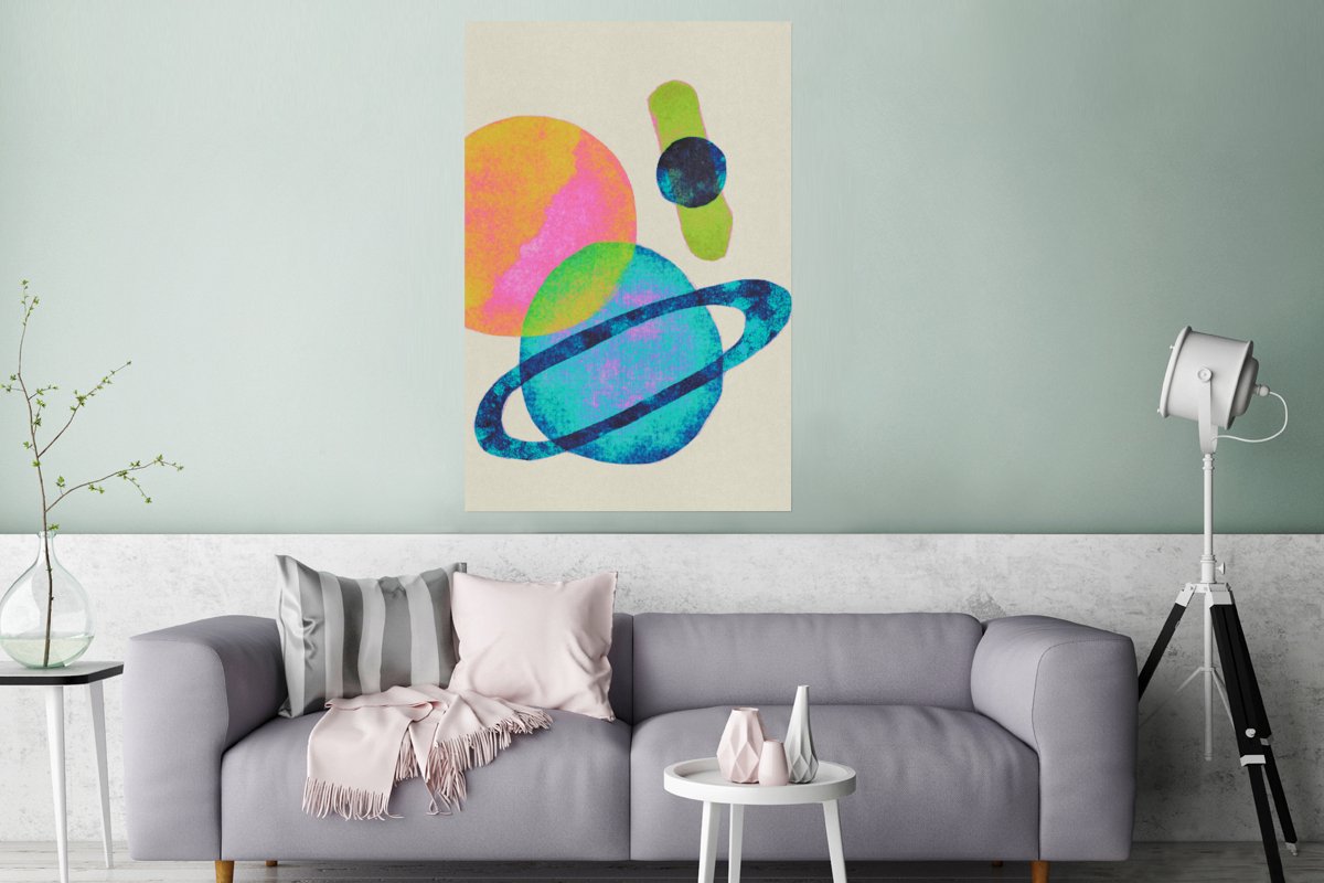 Poster Planeten - Abstract - Neon - Verf - 80x120 cm