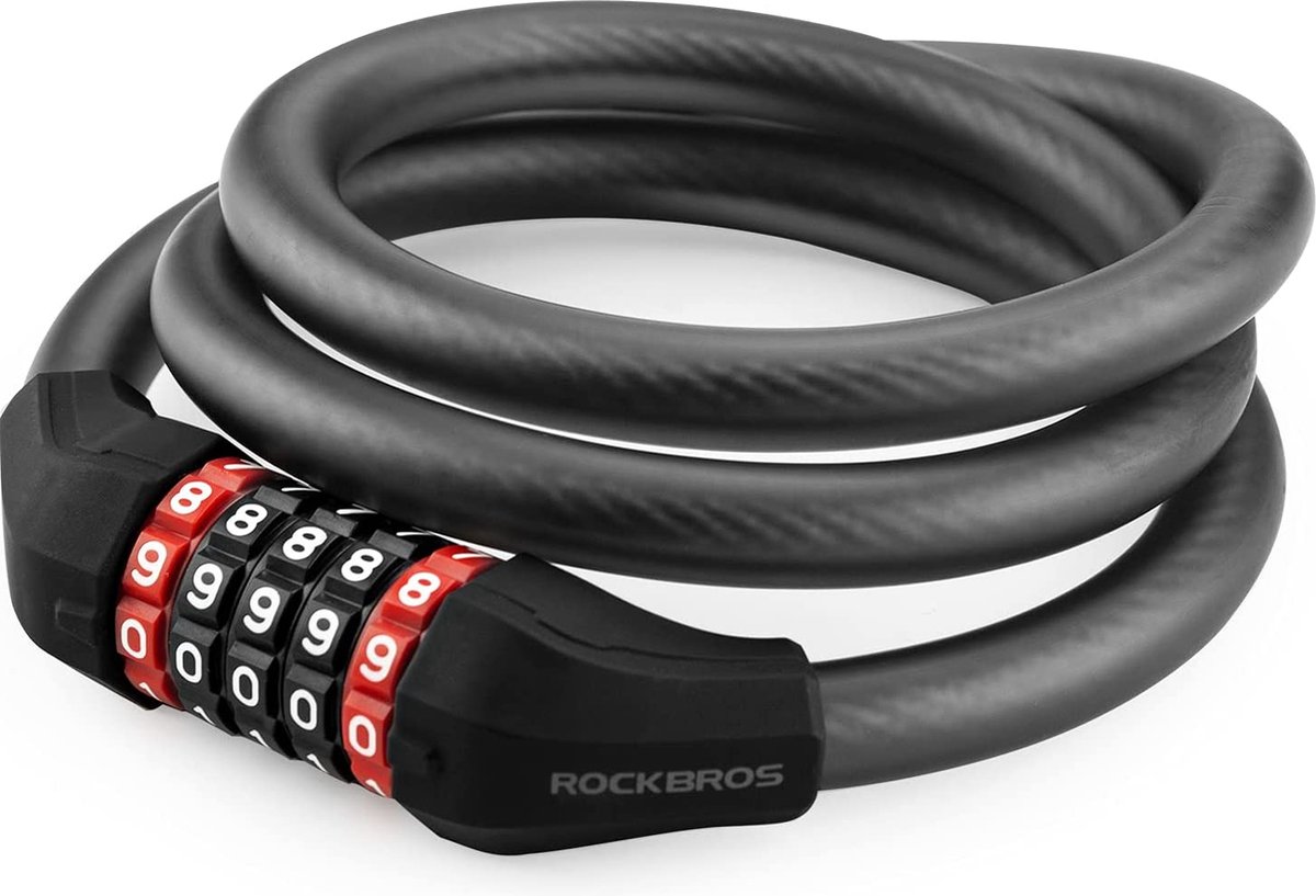 ROCKBROS Fietsslot 120cm Lang - Kabelslot - 5-Cijferige Cijfercode - Gemaakt van PVC en Staal - Zwart