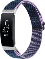 By Qubix Geschikt voor Fitbit Inspire 2 Elastische solo loop nylon bandje - Donkerblauw met paars Smartwatchbandje bandje Armband Polsband Strap Band