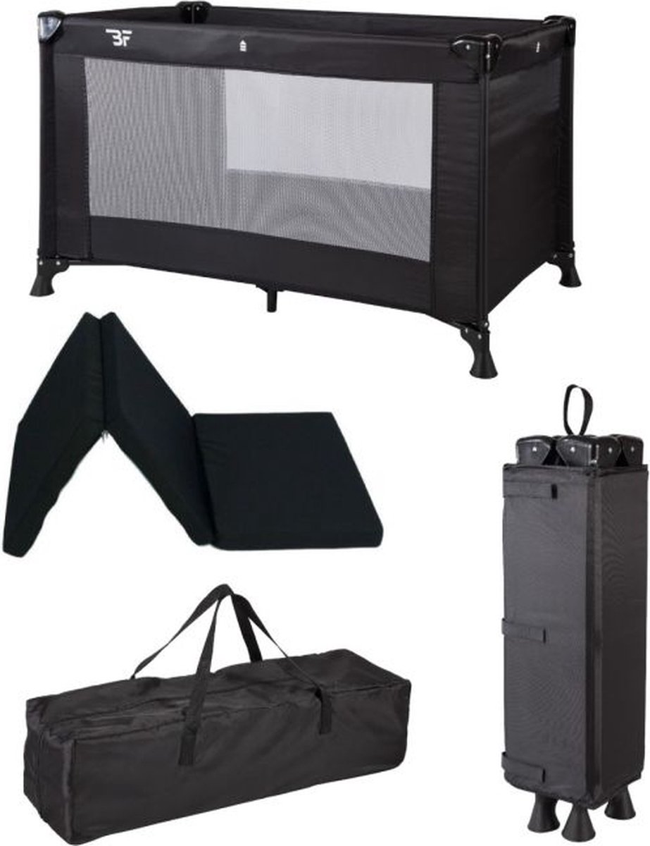 Bebies First Campingbedje / Reisbed set Inclusief Matras – 120 x 60 cm - Zwart