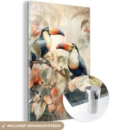 MuchoWow® Glasschilderij 20x30 cm - Schilderij acrylglas - Toekan - Vogels - Bloemen - Tak - Foto op glas - Schilderijen