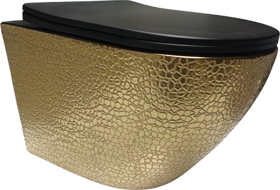 Foto: Hangend toilet crocostructuur goud mat zwart softclose nano coating rimless functie