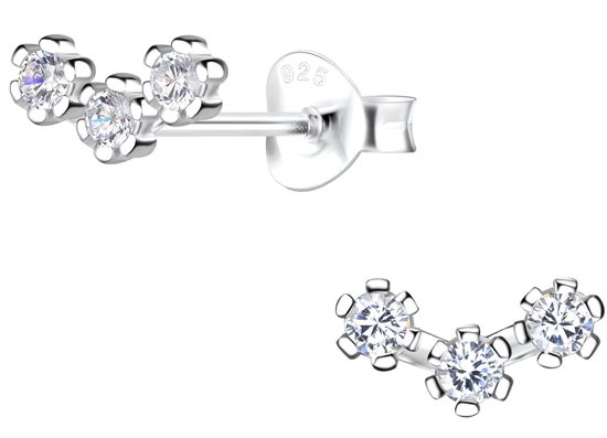 Joy|S - Zilveren bloem oorbellen - 9 x 4 mm - 3 bloemetjes - zirkonia - elegante oorknoppen