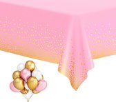 1 Tafelkleed roze met gouden stippen met 14 ballonnen - tafelkleed - roze - gouden stippen - babyshower - ballon - genderreveal - verjaardag - huwelijk