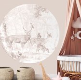 Behangcirkel 60cm Studio Wallz - Herten en bosdieren schets terra