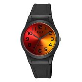 Q&Q V25A-004VY - Horloge - Sport - Analoog - Unisex - Plastic band - Rond - Kunststof - Cijfers - Zwart - Rood - Oranje - 10 ATM