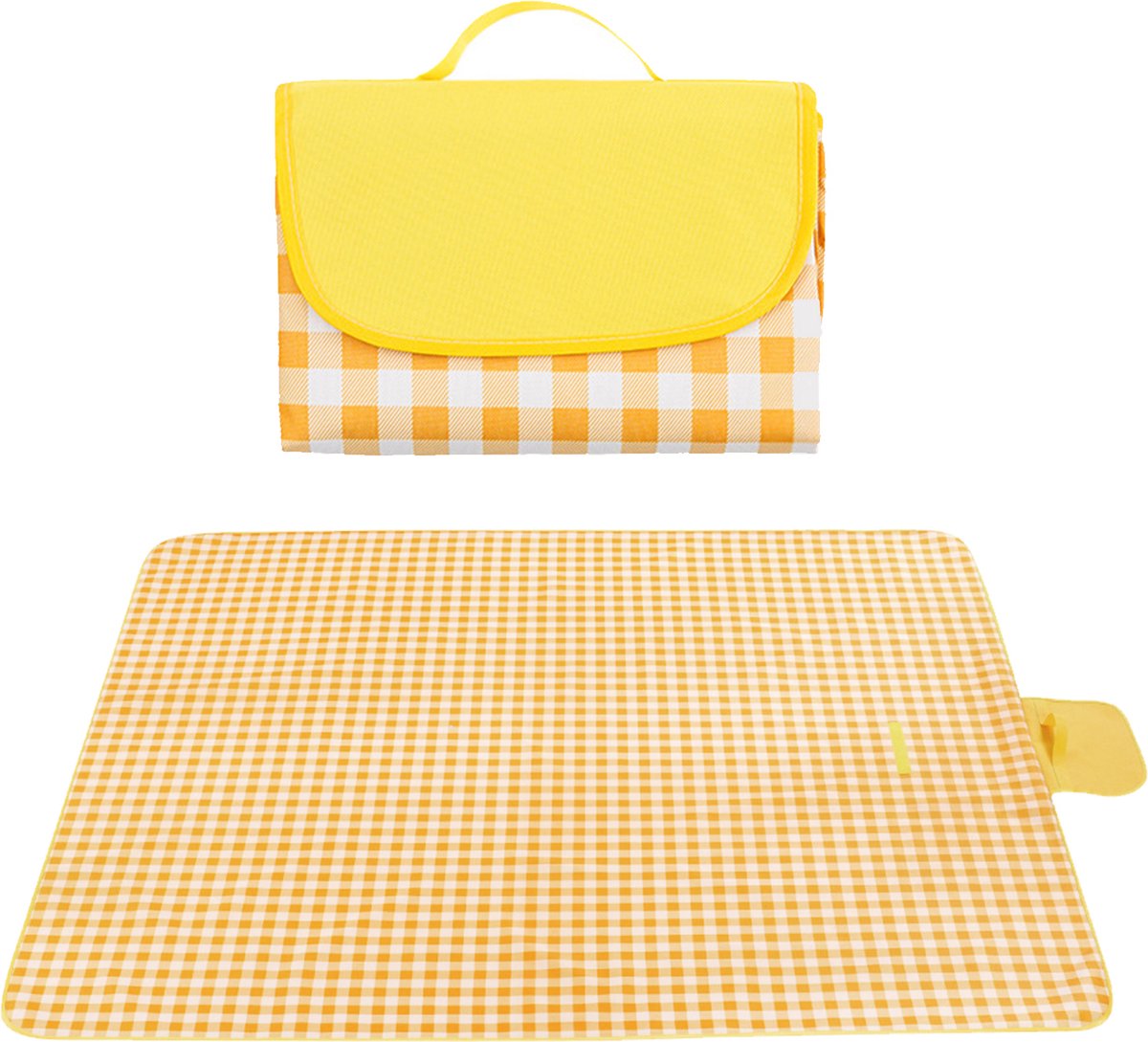Picknickmat - XXL Picknickkleden - 200x200 cm - Geel en Wit Geruit - Waterdicht – Buitenkleed