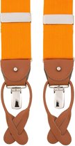 Albert Thurston SA Gold - bretels - oranje banden van canvas - bruin leer - Y model - clips en lussen
