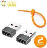 Colorful Sun® USB-A naar USB-C adapter - 2 stuks - USB A to USB C - Gratis kabel-organizer - USB A Male naar USB C Female - HUB - Verloop - Space Grey
