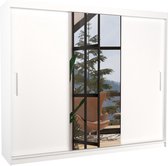 Armoire - Denis - Miroir - 3 portes coulissantes - Planches - Tringle à vêtements - 250 cm