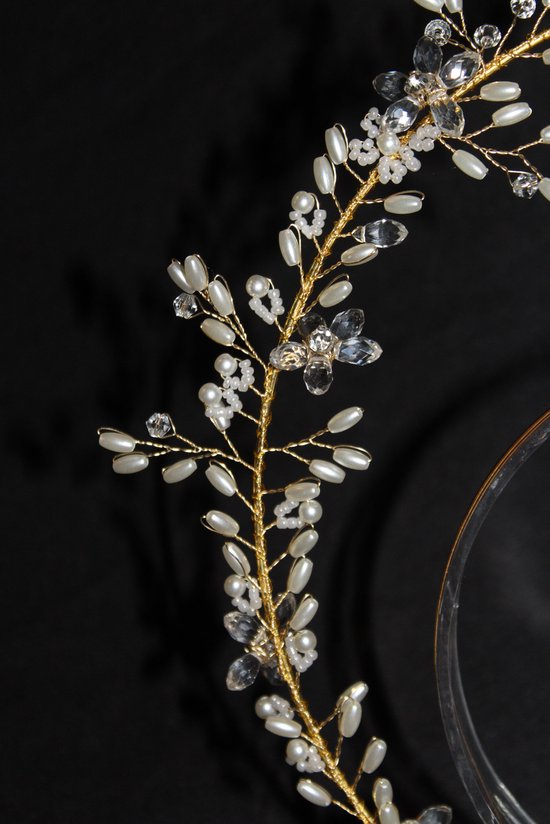 Handgemaakte beige champagne en blush bloemenkroon, bruids bloemen haaraccessoire, parel halo rustieke bloemenmeisje tiara kleine bruiloft hoofdband - België
