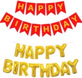 2-delige slinger set Happy Birthday rood met goud - verjaardag - happy birthday - rood - goud - slinger - folie ballonnen