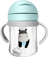 Sippy Cup - Drinkbeker met Dop en Rietje - Handvaten - 250ml - Groen - Nijlpaard