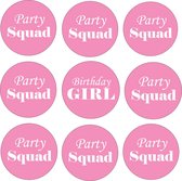 9 Buttons Birthday Girl en Party Squad licht roze - verjaardag - birthday - party - squad - button - roze