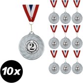 10x Medailles universeel metaal zilver tweede prijs medaille inclusief halslinten