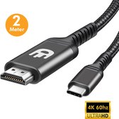 Drivv. Câble USB C vers HDMI - 4K @60Hz - 2 mètres - Type C vers HDMI - Thunderbolt 3 - Nylon - Grijs