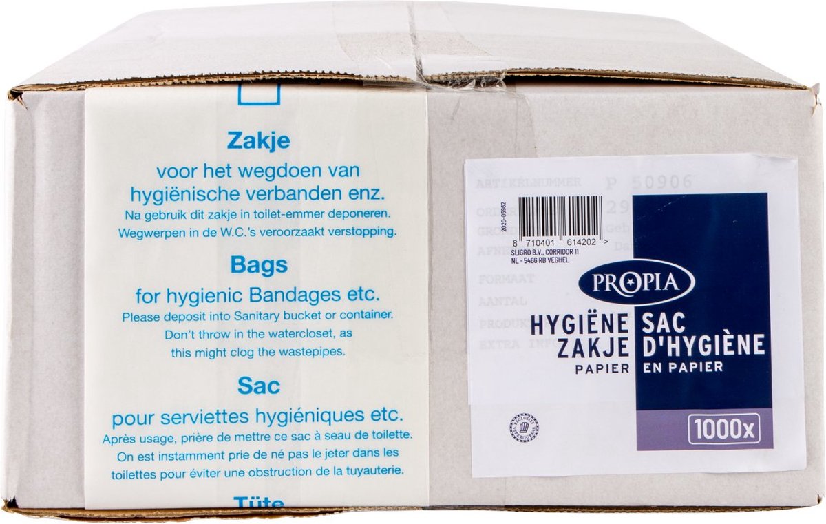 Propia Damesverbandzakjes papier wit - Doos 1000 stuks